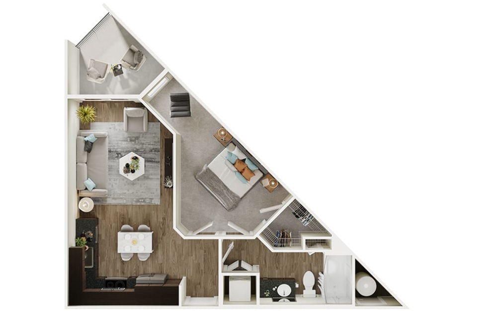 A1p - 1 bedroom floorplan layout with 1 bathroom and 562 square feet (3D)