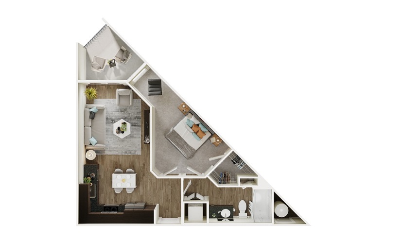 A1p - 1 bedroom floorplan layout with 1 bathroom and 562 square feet