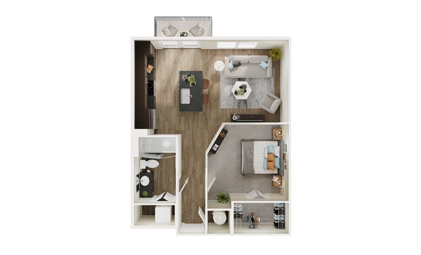 A2p - 1 bedroom floorplan layout with 1 bathroom and 632 square feet