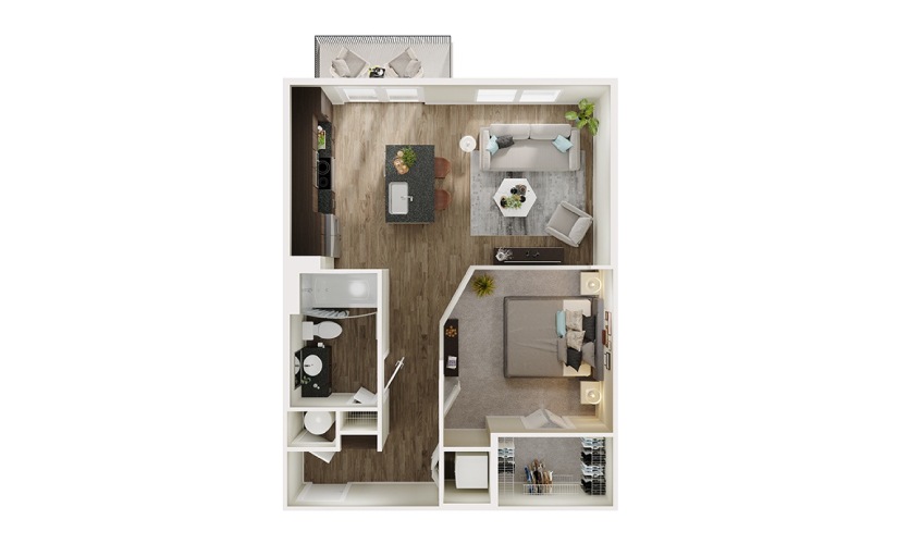 A3 - 1 bedroom floorplan layout with 1 bathroom and 664 square feet