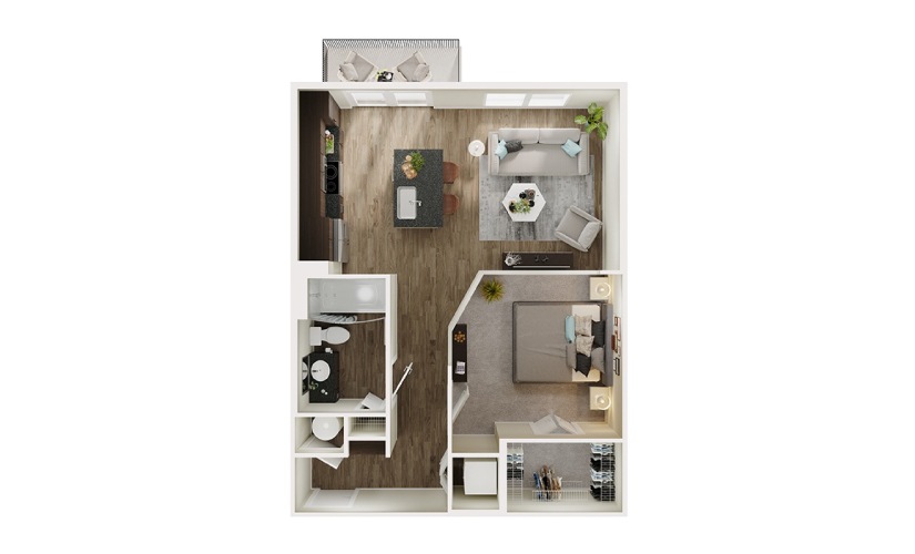 A3p - 1 bedroom floorplan layout with 1 bathroom and 664 square feet