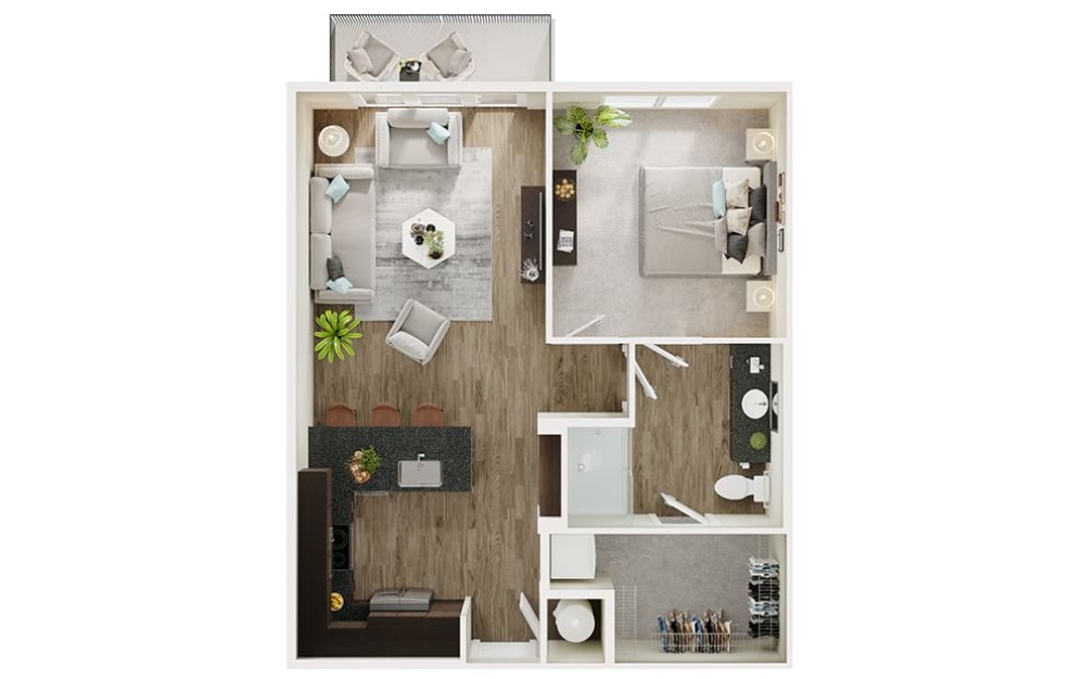 A4 - 1 bedroom floorplan layout with 1 bathroom and 725 square feet (3D)