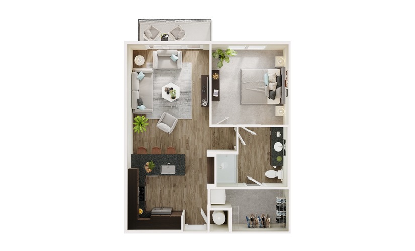 A4 - 1 bedroom floorplan layout with 1 bathroom and 725 square feet