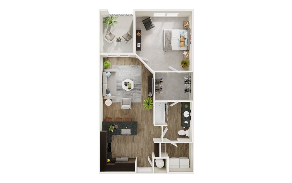 A5 - 1 bedroom floorplan layout with 1 bathroom and 756 - 757 square feet (3D)