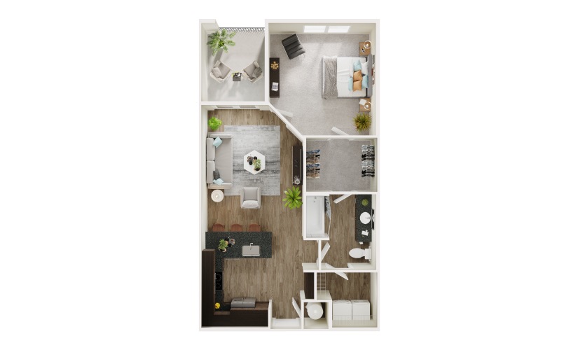 A5 - 1 bedroom floorplan layout with 1 bathroom and 756 - 757 square feet