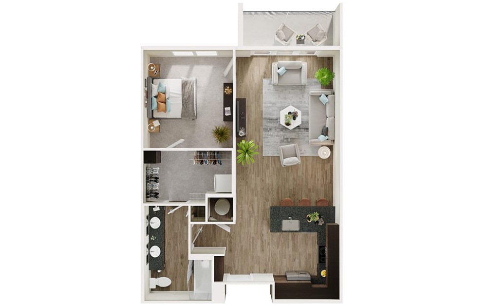 A6 - 1 bedroom floorplan layout with 1 bathroom and 783 square feet (3D)