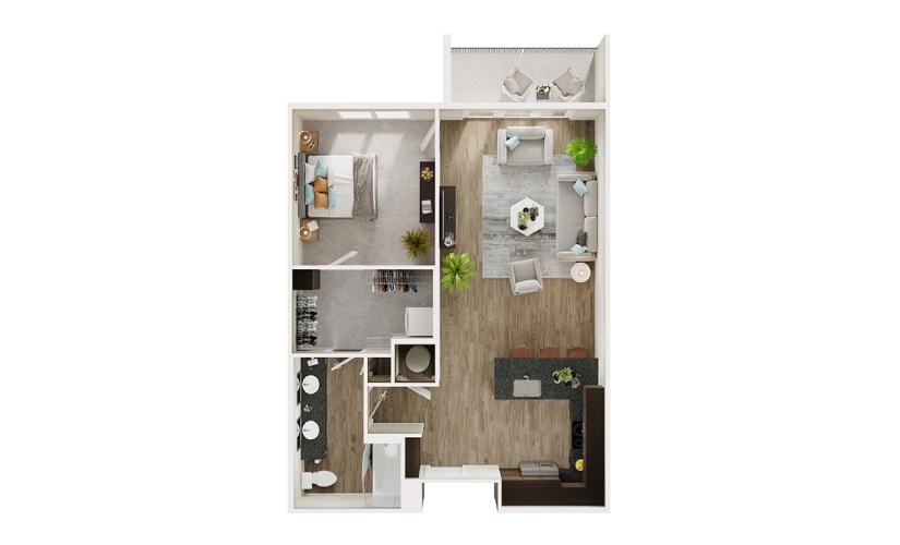 A6 - 1 bedroom floorplan layout with 1 bathroom and 783 square feet