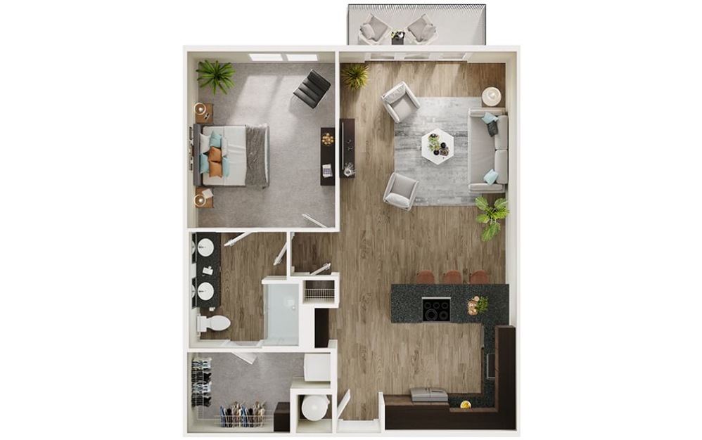 A8 - 1 bedroom floorplan layout with 1 bathroom and 880 square feet (3D)