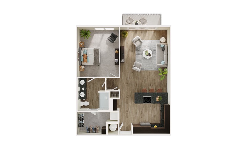 A8 - 1 bedroom floorplan layout with 1 bathroom and 880 square feet