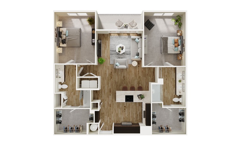 B7 - 2 bedroom floorplan layout with 2 bathrooms and 1317 square feet