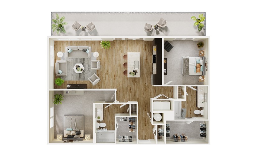 B8 - 2 bedroom floorplan layout with 2 bathrooms and 1330 square feet