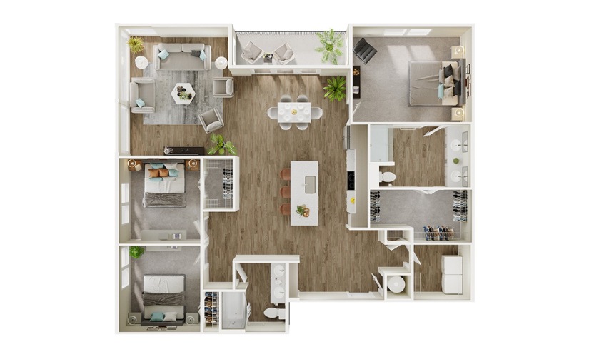 C2 - 3 bedroom floorplan layout with 2 bathrooms and 1687 square feet
