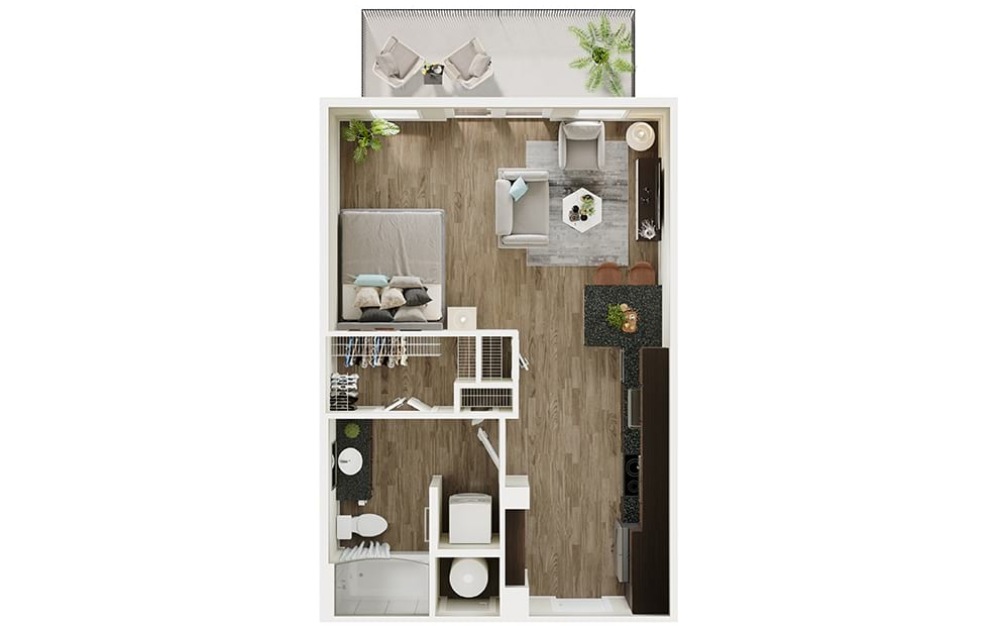 S1p - Studio floorplan layout with 1 bathroom and 539 square feet (3D)