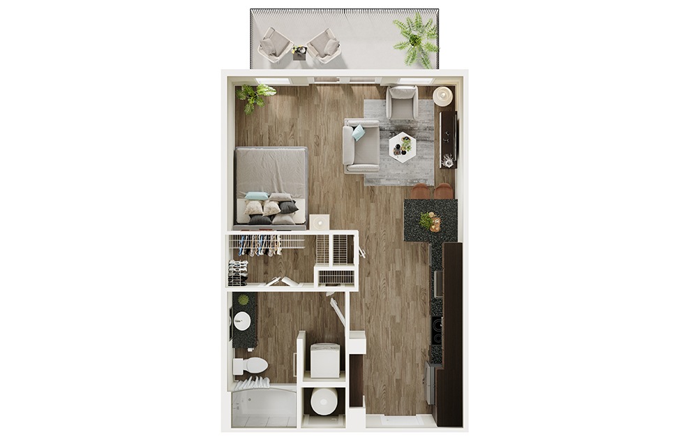 S1pa - Studio floorplan layout with 1 bath and 539 square feet. (3D)