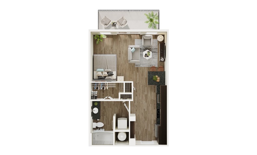 S1p - Studio floorplan layout with 1 bathroom and 539 square feet