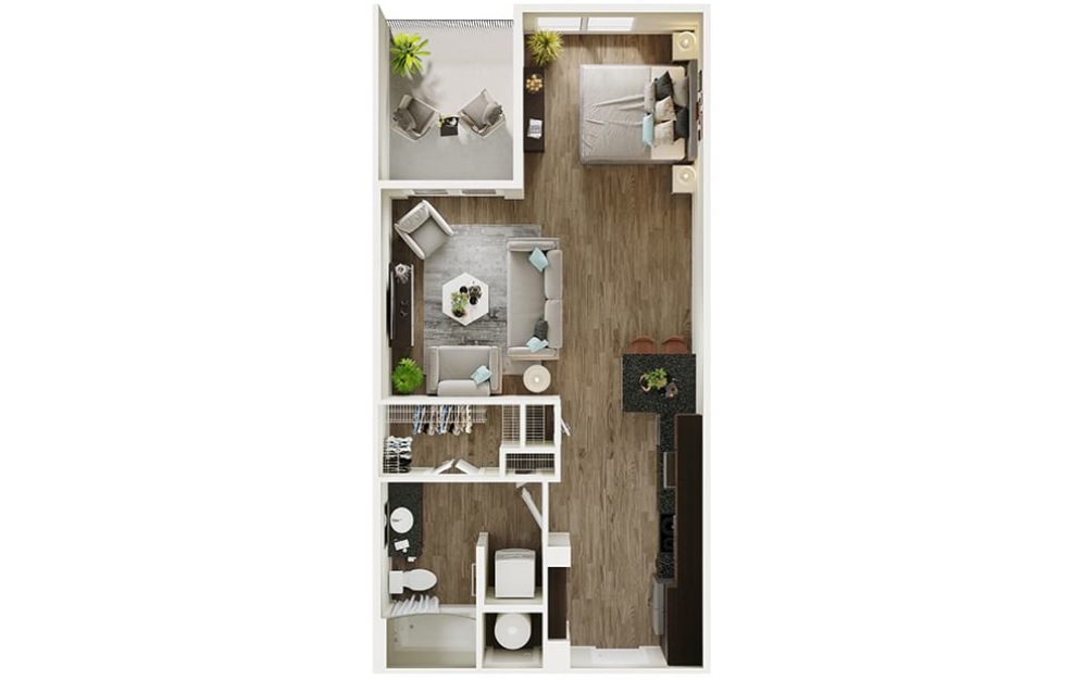 S2p - Studio floorplan layout with 1 bathroom and 652 square feet (3D)